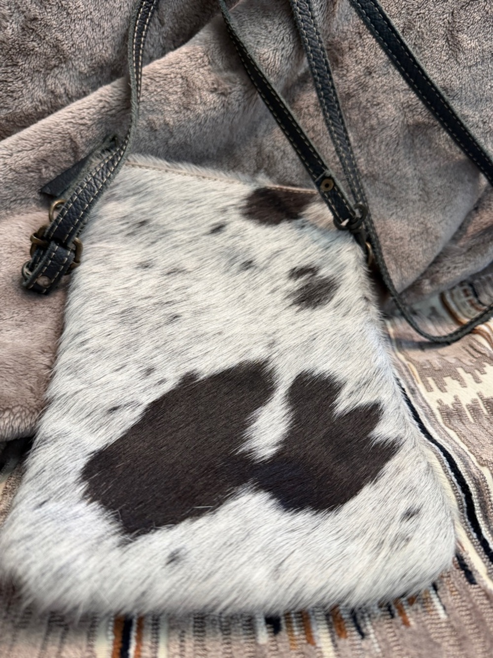 Hair-on Hide Crossbody with Black Spot Pattern